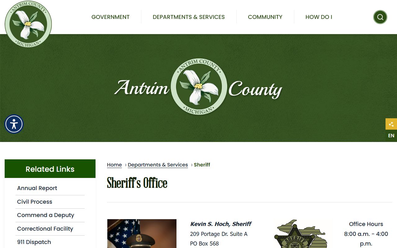 Antrim County inmate records sheriff lobby hours