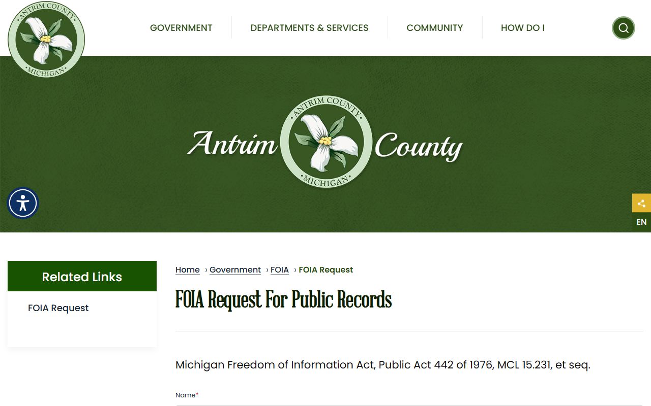 Antrim County inmate records FOIA request form fields