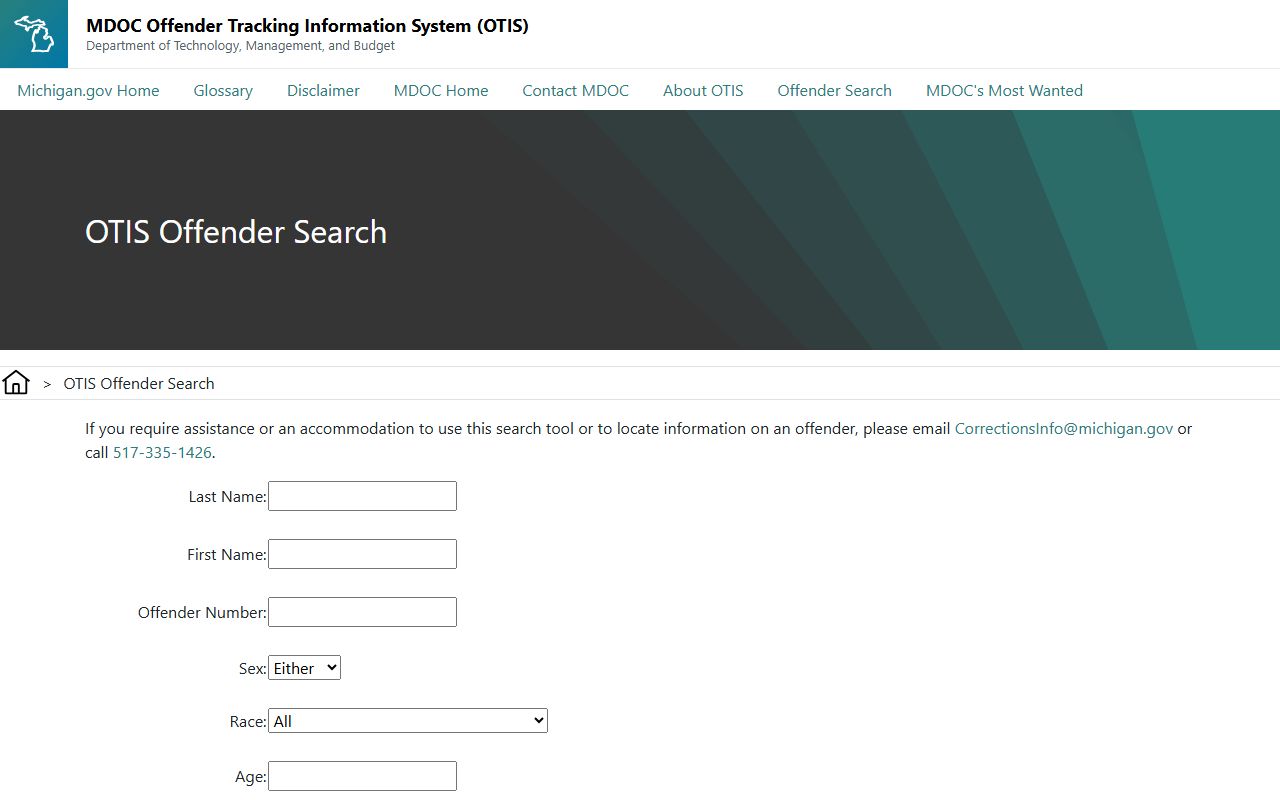 Antrim County inmate population MDOC OTIS search fields